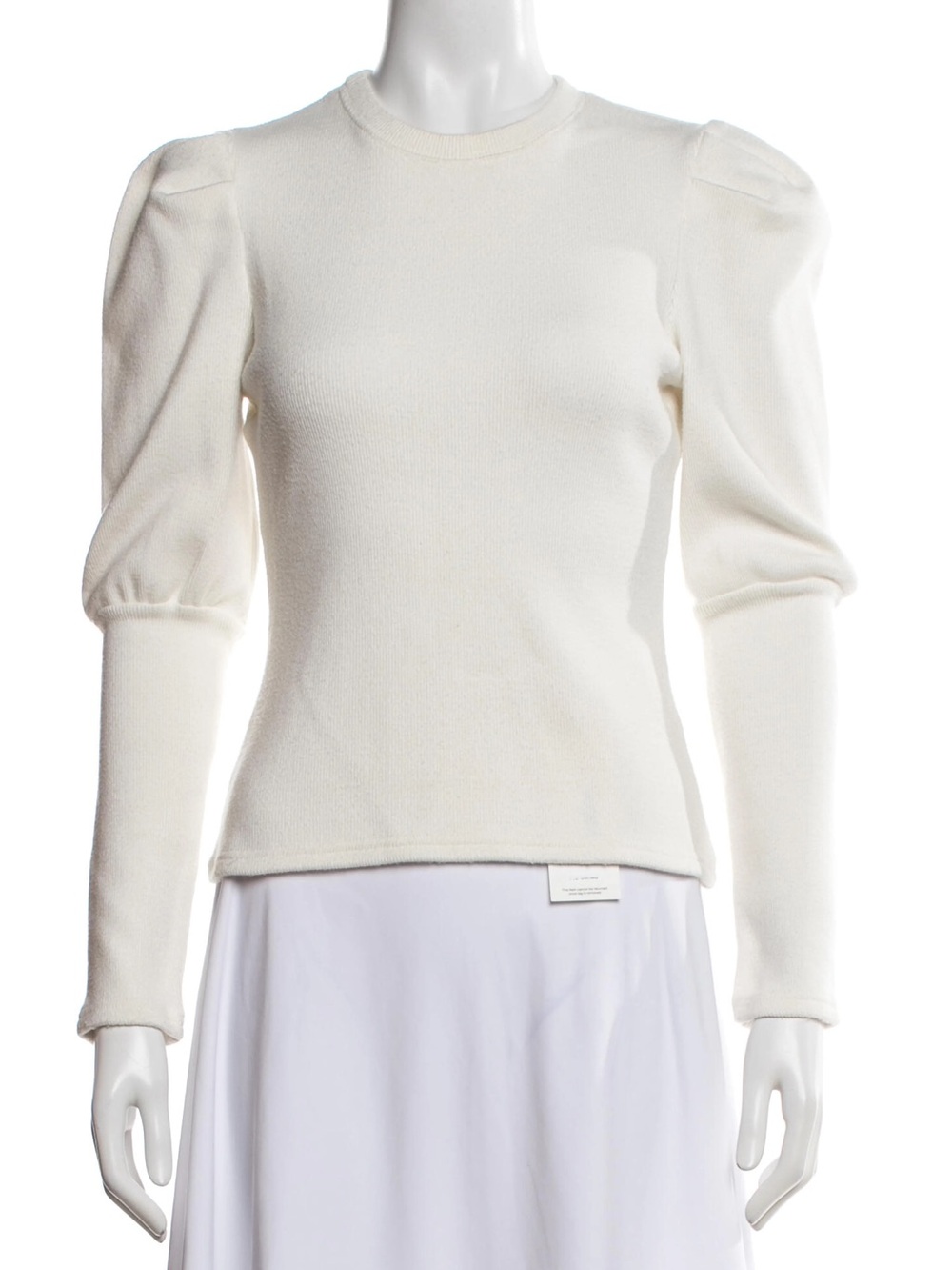 SIMKHAI white balloon sleeve sweater fitted waffle knit top high neck